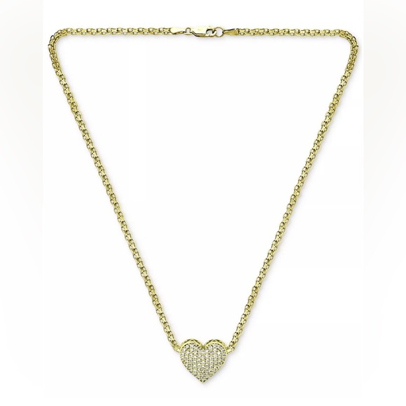 Cubic Zirconia Pavé Heart 18" Pendant Necklace in Gold - Picture 2 of 5